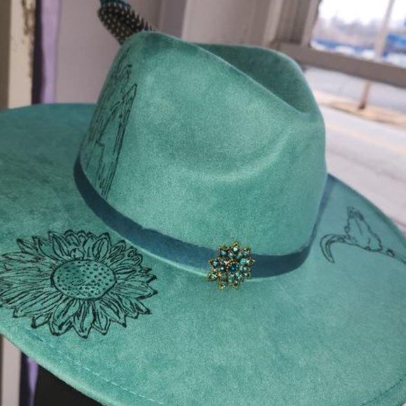 Teal western Burned hat Brand new without tags